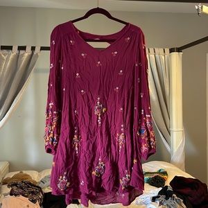 maroon embroidered free people dress